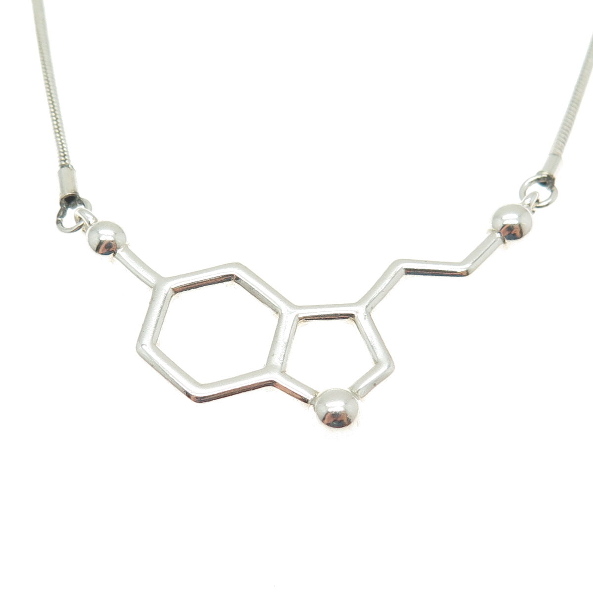 MADE WITH MOLECULES Sterling Vintage Happiness Serotonin Molecule Necklace 18"