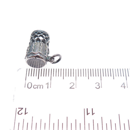925 Sterling Silver Vintage Ethnic Drum Oxidized Minimalist 3D Charm Pendant