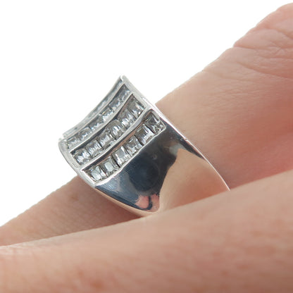MEDA 925 Sterling Silver Radiant-Cut Shaped C Z Wavy Ring Size 8