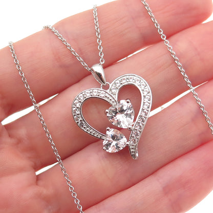 Sun 925 Sterling Silver Real White Topaz Heart Cable Chain Necklace 18"