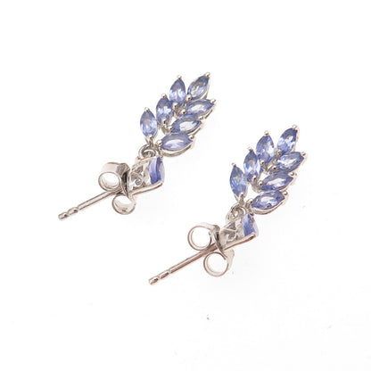 Chuck Clemency 925 Sterling Silver Real Tanzanite Floral Dangle Earrings