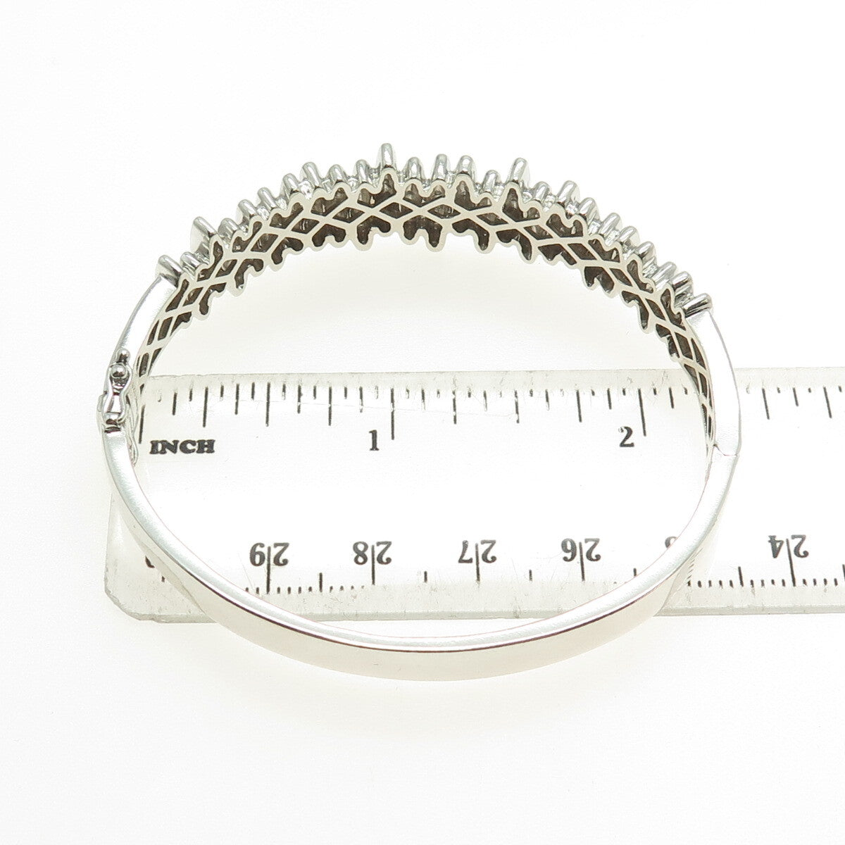 MY RED BIRD 925 Sterling Silver Real Round-Cut Diamond Bangle Bracelet 6.75"