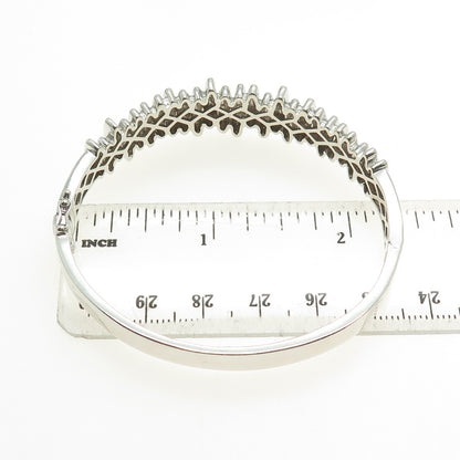 MY RED BIRD 925 Sterling Silver Real Round-Cut Diamond Bangle Bracelet 6.75"