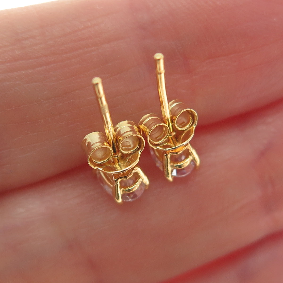 925 Sterling Silver Gold Plated Oval-Cut C Z Stud Earrings
