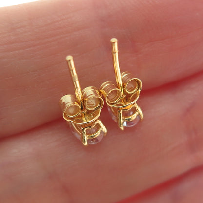 925 Sterling Silver Gold Plated Oval-Cut C Z Stud Earrings
