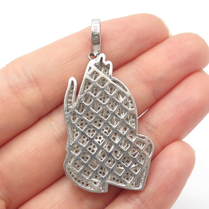 925 Sterling Silver REL C Z Hands In Prayer Pendant