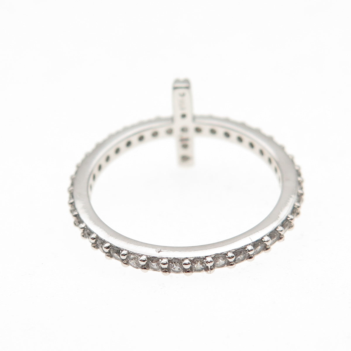 925 Sterling Silver Round-Cut C Z Cross All Around Ring Size 7