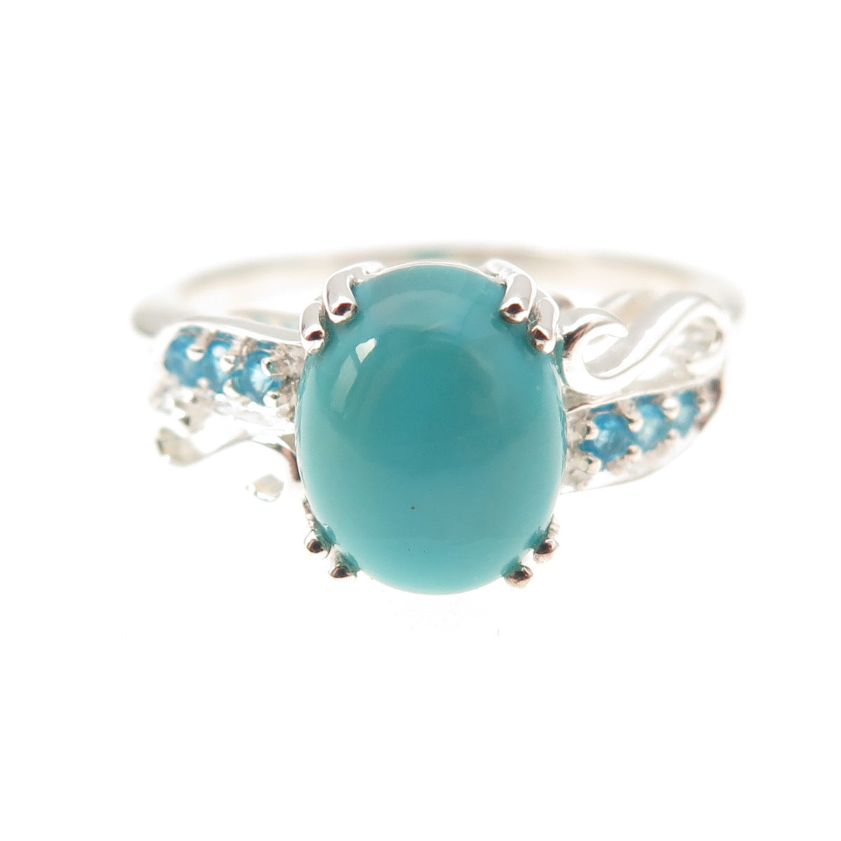 925 Sterling Silver Real Sleeping Beauty Turquoise & Apatite Ring Size 8