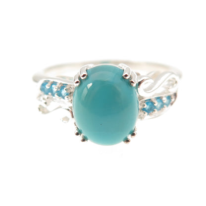 925 Sterling Silver Real Sleeping Beauty Turquoise & Apatite Ring Size 8