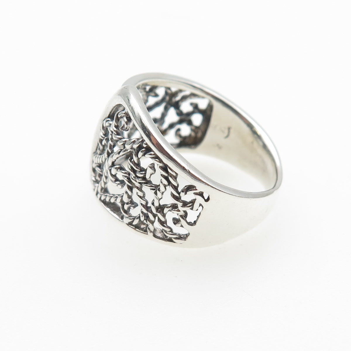 925 Sterling Silver Vintage Modernist Filigree Oxidized Ring Size 8