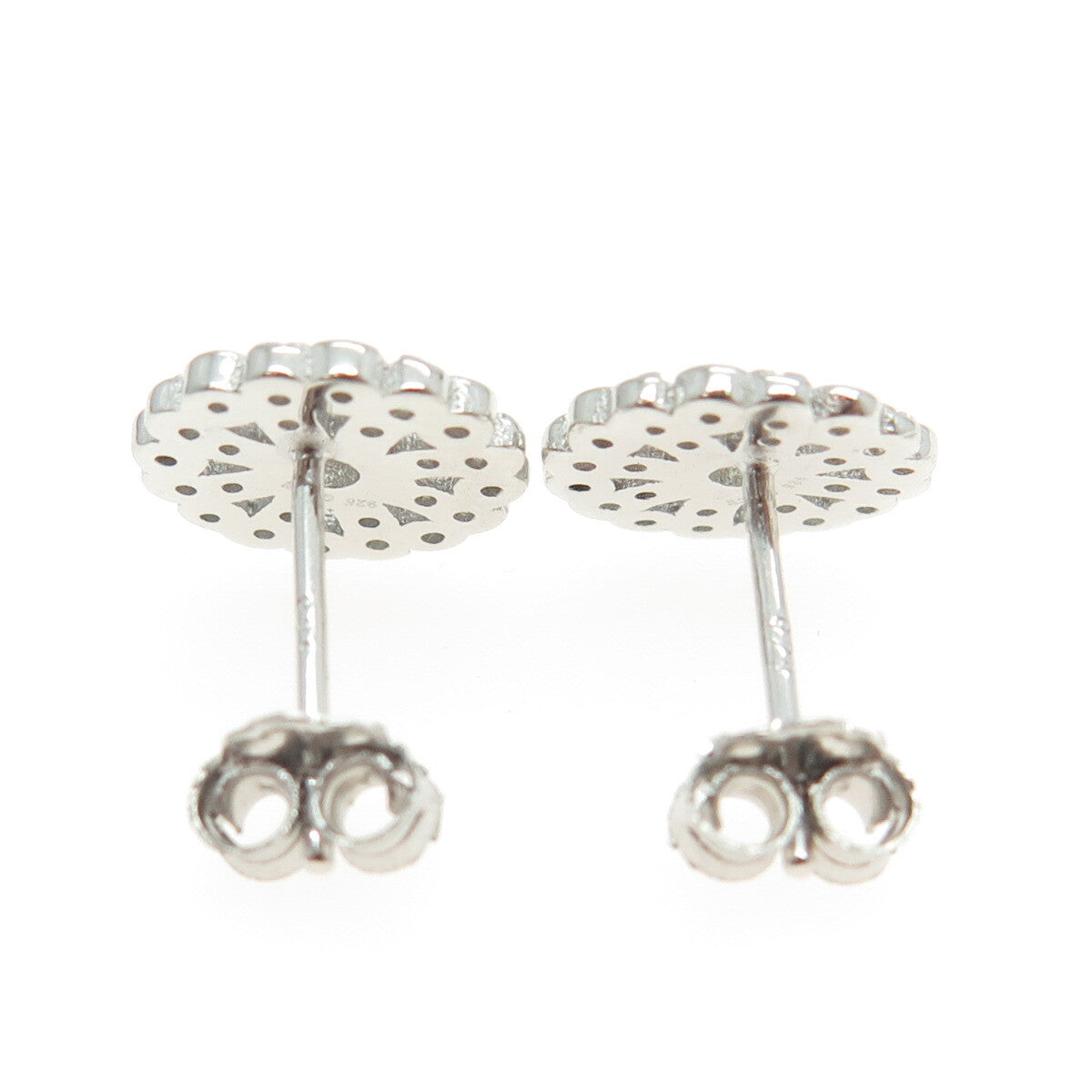 925 Sterling Silver Round-Cut Shaped C Z Snowflake Stud Earrings