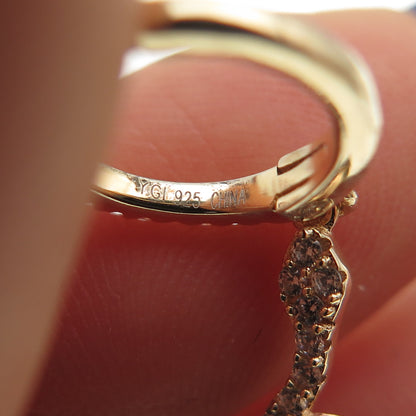 925 Sterling Silver Gold Plated Round-Cut C Z Snake Dangle Hoop Earrings