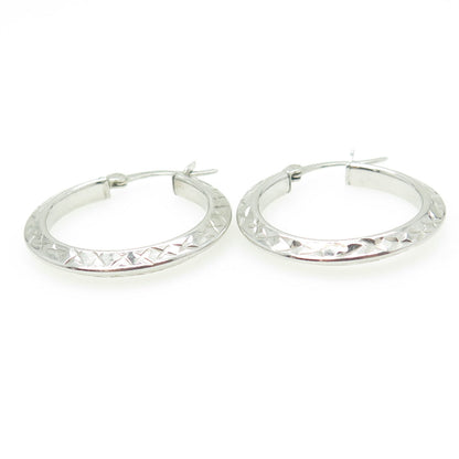 HAN 925 Sterling Silver Textured Knife Edge Hoop Earrings