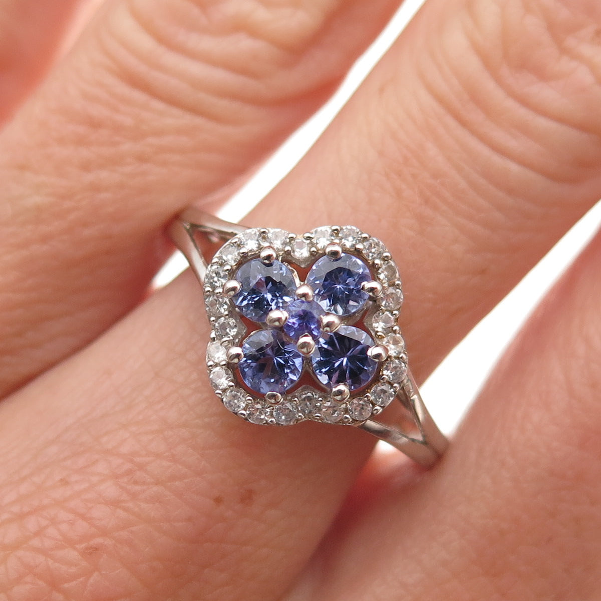 Chuck Clemency 925 Sterling Silver Real Tanzanite & White Topaz Ring Size 8