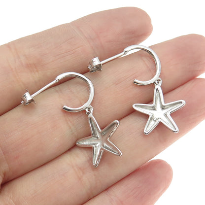 925 Sterling Silver Star Dangle Half Hoop Earrings