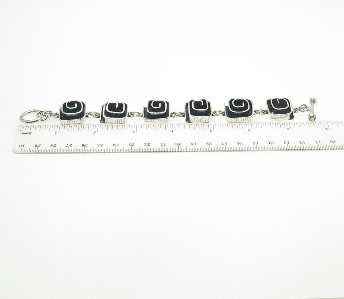 925 Sterling Silver Vintage Mexico Modernist Heavy Bracelet 7"
