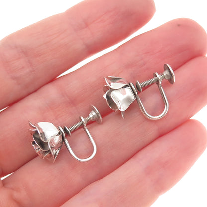 JewelArt 925 Sterling Silver Vintage Rose Flower Oxidized Screw Back Earrings