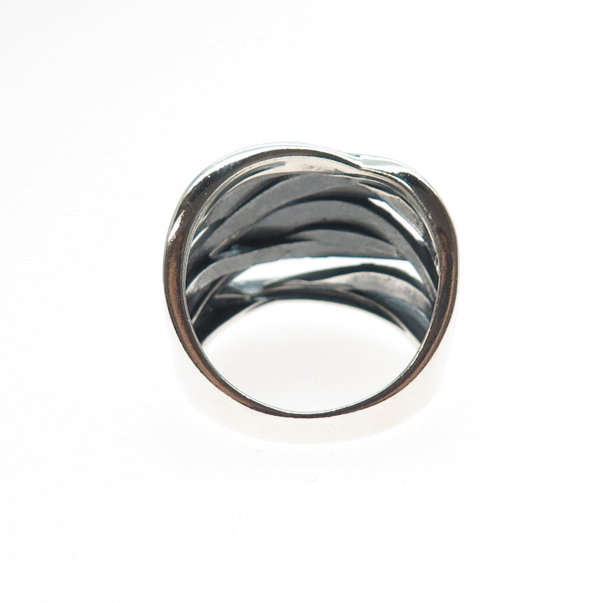 925 Sterling Silver Vintage Modernist Crisscross Oxidized Ring Size 10