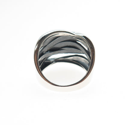 925 Sterling Silver Vintage Modernist Crisscross Oxidized Ring Size 10