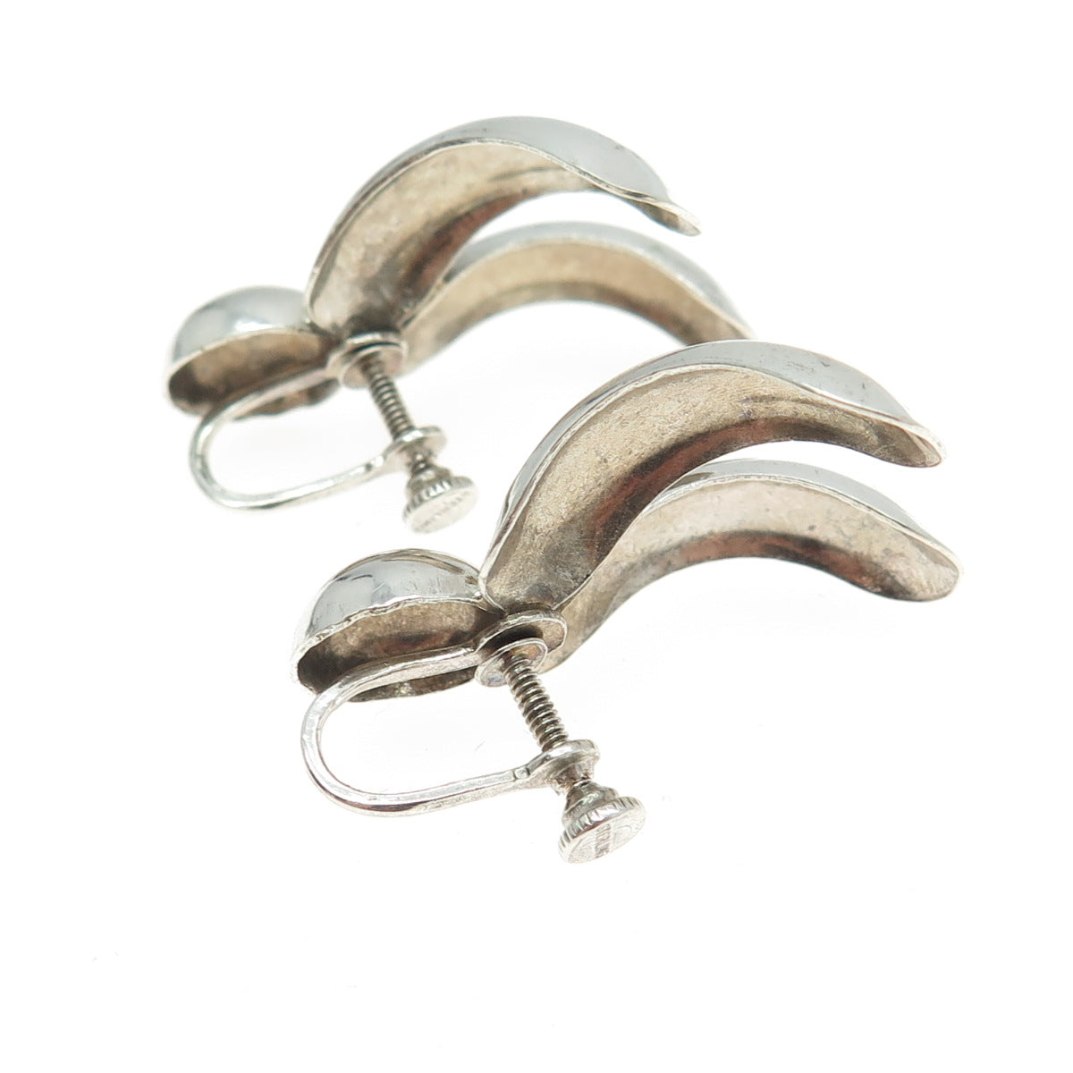 925 Sterling Silver Vintage Modernist Screw Back Earrings