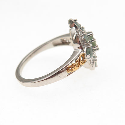 D'Joy 925 Sterling Silver 2-Tone Real Green Topaz & White Topaz Ring Size 8
