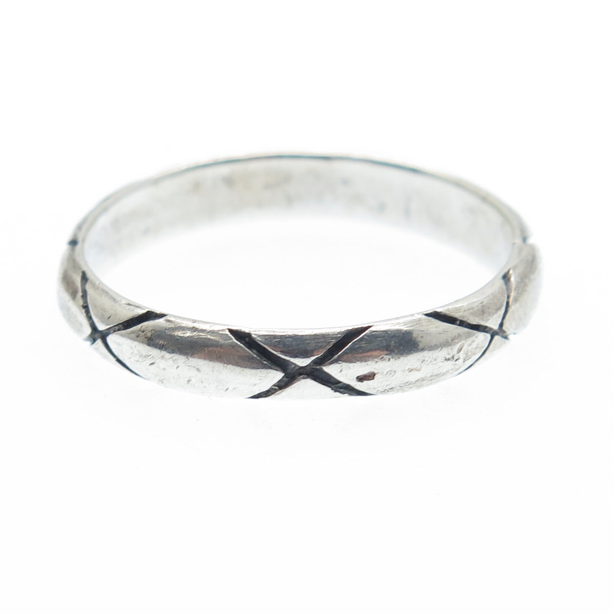 925 Sterling Silver Vintage X Shape Oxidized Band Ring Size 10