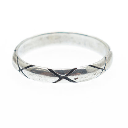 925 Sterling Silver Vintage X Shape Oxidized Band Ring Size 10