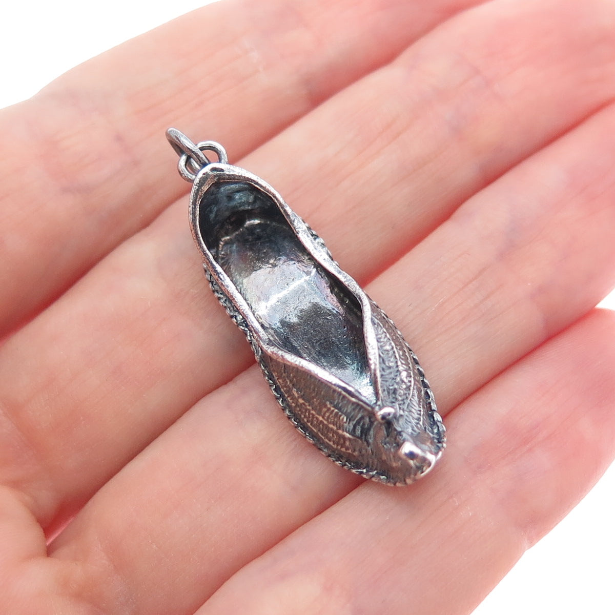 925 Sterling Silver Vintage Dutch Clogs Oxidized 3D Charm Pendant