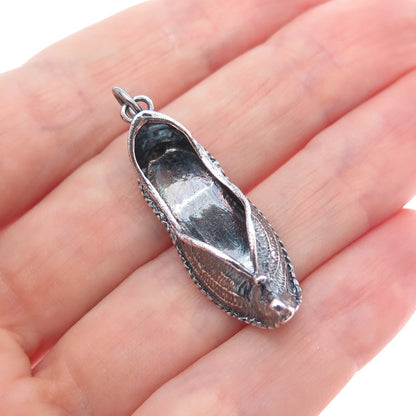 925 Sterling Silver Vintage Dutch Clogs Oxidized 3D Charm Pendant