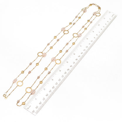 925 Sterling Silver Gold Plated Real Pearl & Rose Quartz Long Chain Necklace 48"
