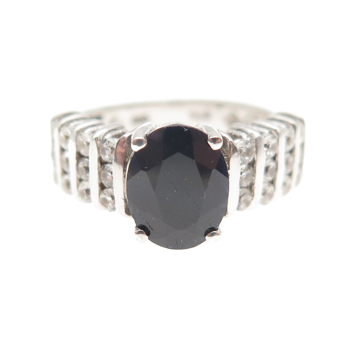 Chuck Clemency 925 Sterling Vintage Real Sapphire & White Topaz Ring Size 5.25