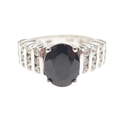 Chuck Clemency 925 Sterling Vintage Real Sapphire & White Topaz Ring Size 5.25