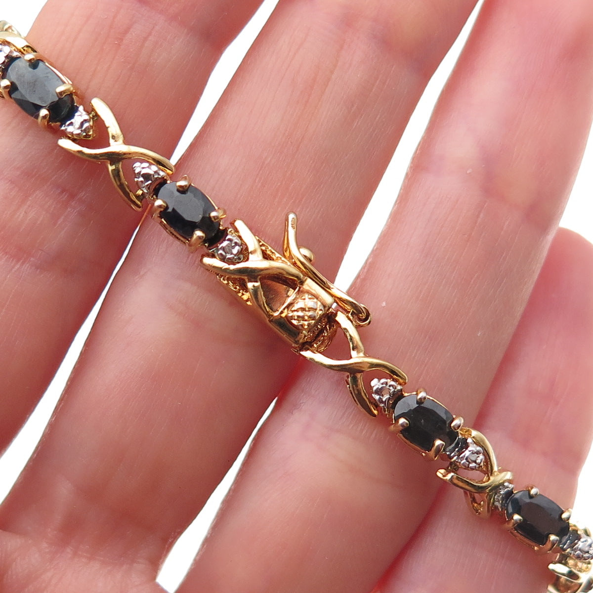 Dee Berkle 925 Sterling Gold Plated Real Diamond Accent & Sapphire Bracelet 7"
