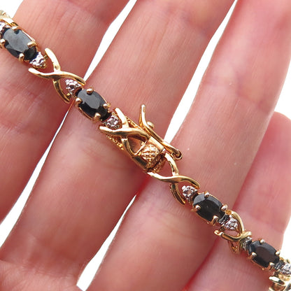 Dee Berkle 925 Sterling Gold Plated Real Diamond Accent & Sapphire Bracelet 7"