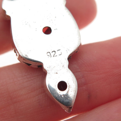 925 Sterling Silver Vintage Real Red Garnet Ornate Dangle Earrings