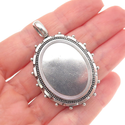 925 Sterling Silver Antique Victorian Oval Beaded Oxidized Locket Pendant