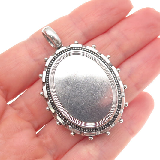 925 Sterling Silver Antique Victorian Oval Beaded Oxidized Locket Pendant