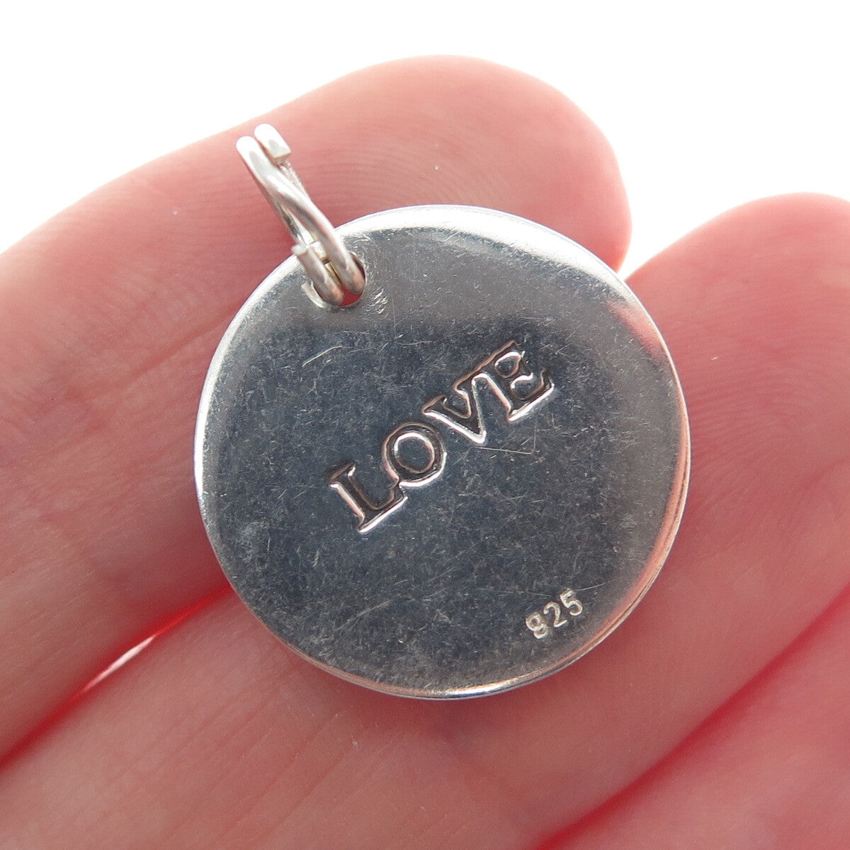 925 Sterling Silver Vintage Love Symbol Chinese Character Round Charm Pendant