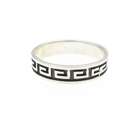 925 Sterling Silver Vintage Greek Key Oxidized Band Ring Size 13