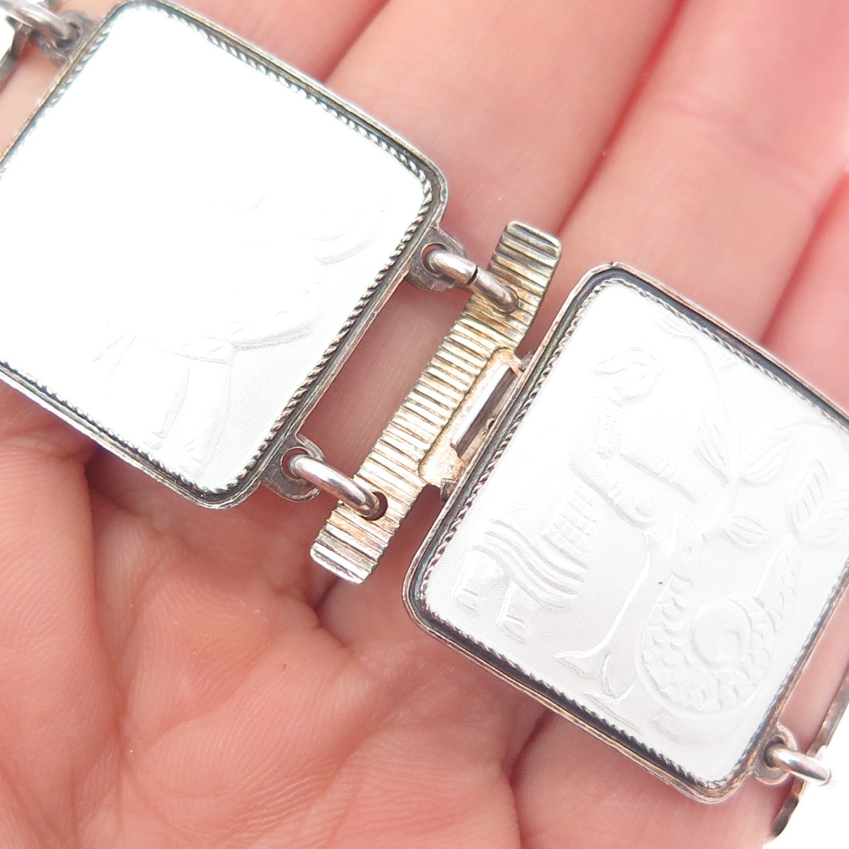 DAVID ANDERSEN 925S Sterling Vintage Norway Enamel Fairytale Bracelet 7.5"