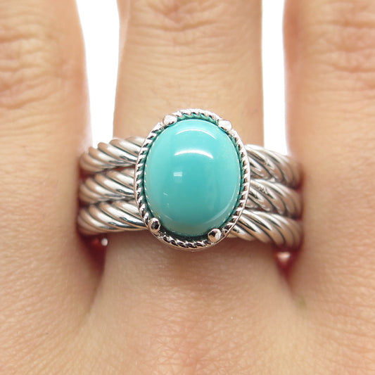 925 Sterling Silver Real Sleeping Beauty Turquoise Multi-Roped Ring Size 7