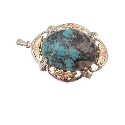 L.S. Peterson Co. 925 Sterling 10K Gold Antique Art Deco Real Turquoise Pendant