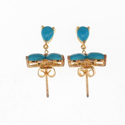 925 Sterling Silver Gold Plated Real Turquoise Butterfly Dangle Earrings