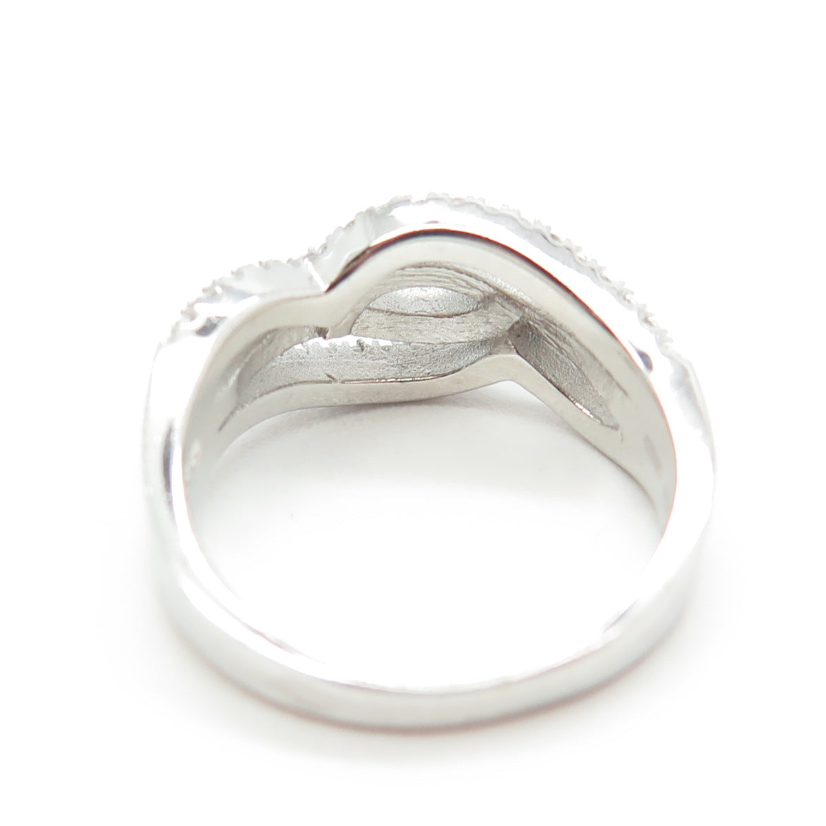 925 Sterling Silver Pave C Z Wavy Ring Size 6.25