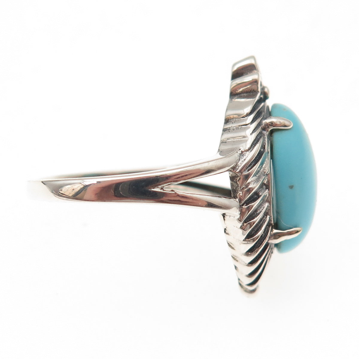 925 Sterling Silver Real Tyrone Turquoise Floral Oxidized Ring Size 8