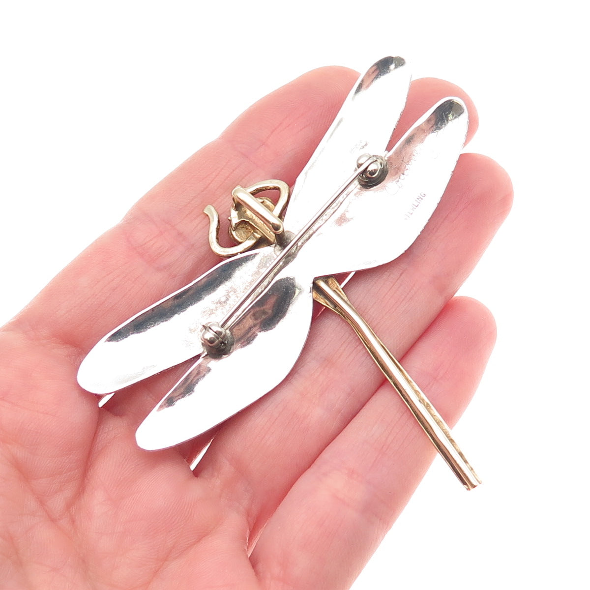 Courtney Peterson Sterling Silver 2-Tone Vintage Dragonfly Pin Brooch / Pendant