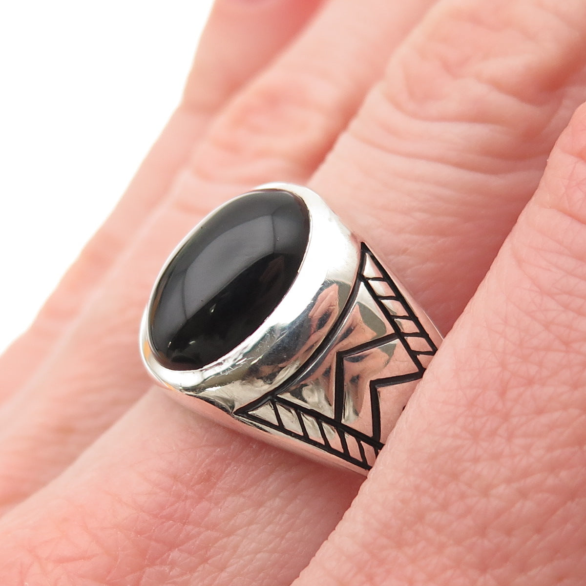 RAIMOND 925 Sterling Silver Vintage Real Black Onyx Oxidized Ring Size 10