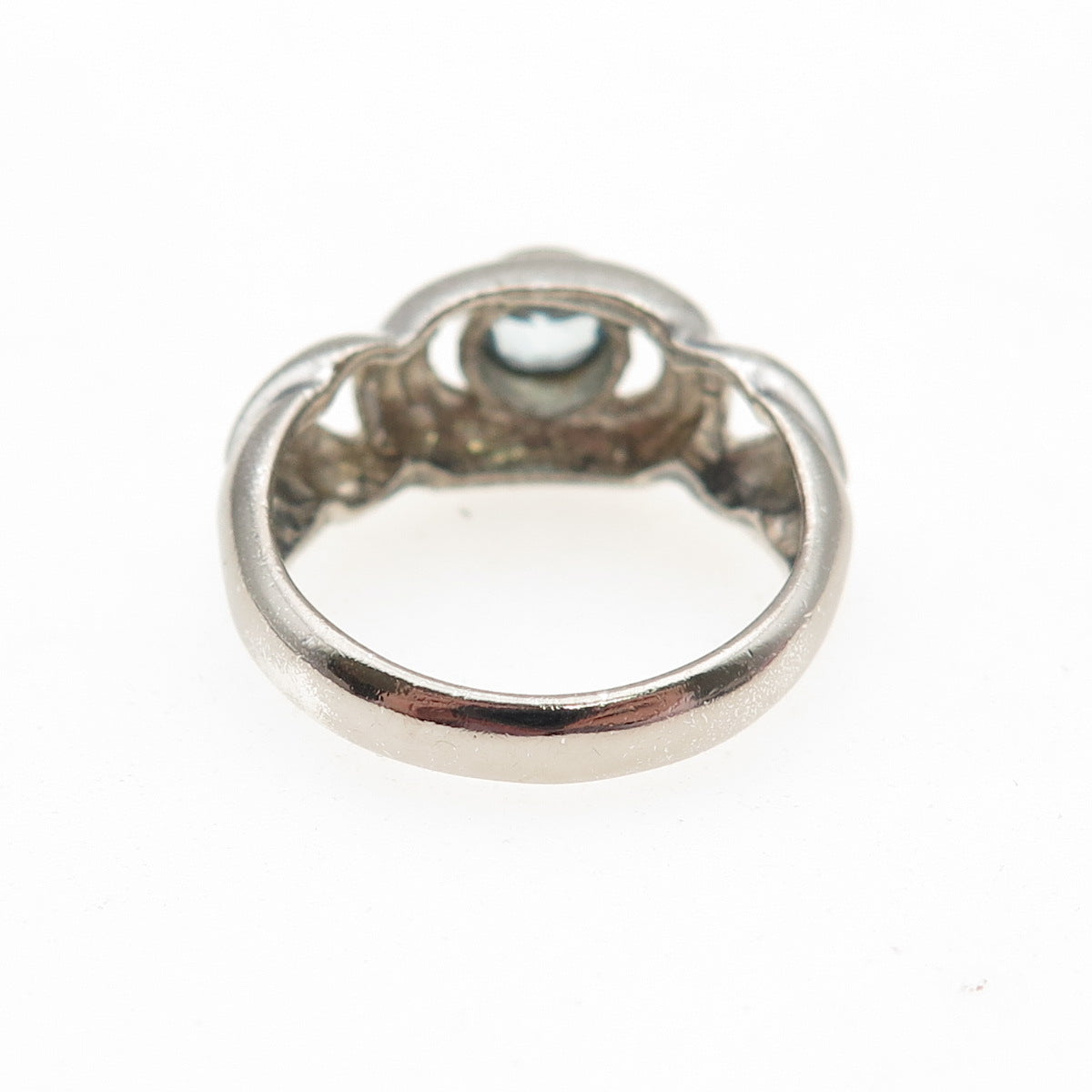 925 Sterling Silver Vintage Real Round-Cut Blue Topaz Modernist Ring Size 7