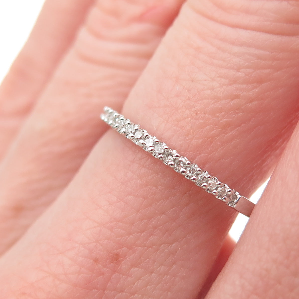 SUN 925 Sterling Silver Real Round-Cut Diamond Half Eternity Band Ring Size 7.25
