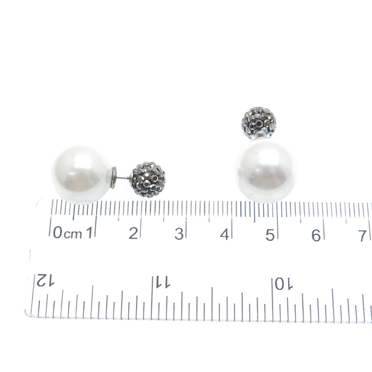 925 Sterling Silver Real Marcasite & Faux Pearl 10mm Double Sided Stud Earrings
